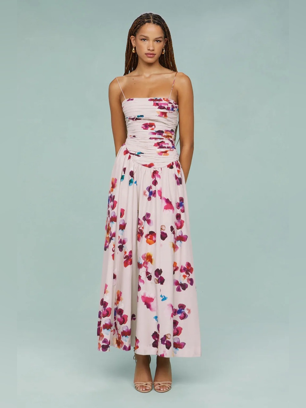 AMUR Blush Pink Floral Spaghetti-Strap Maxi Dress